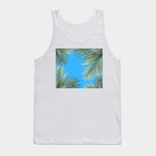 Nature Jungle Minimal Vibrant Modern Boho Illustration, Tropical Botanical Palm Leaves Blue Sky Tank Top